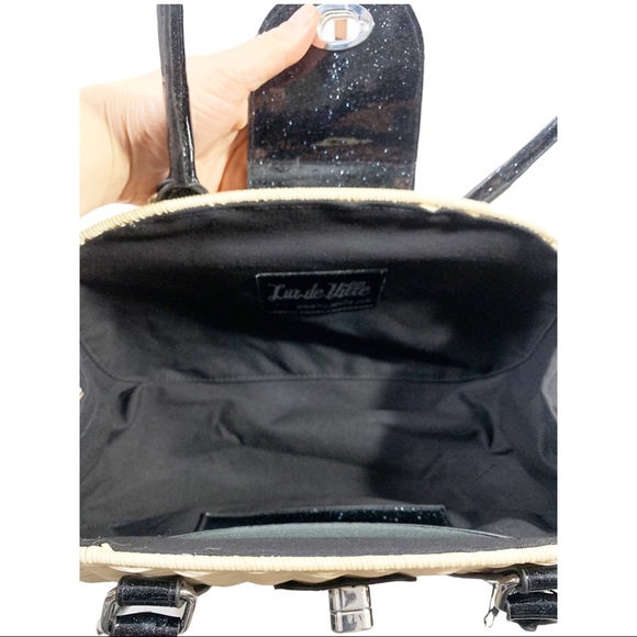 Lux De Ville Purse Romeo Handbag Tote Natural Straw and Sparkle Jet Black - Picture 4 of 5